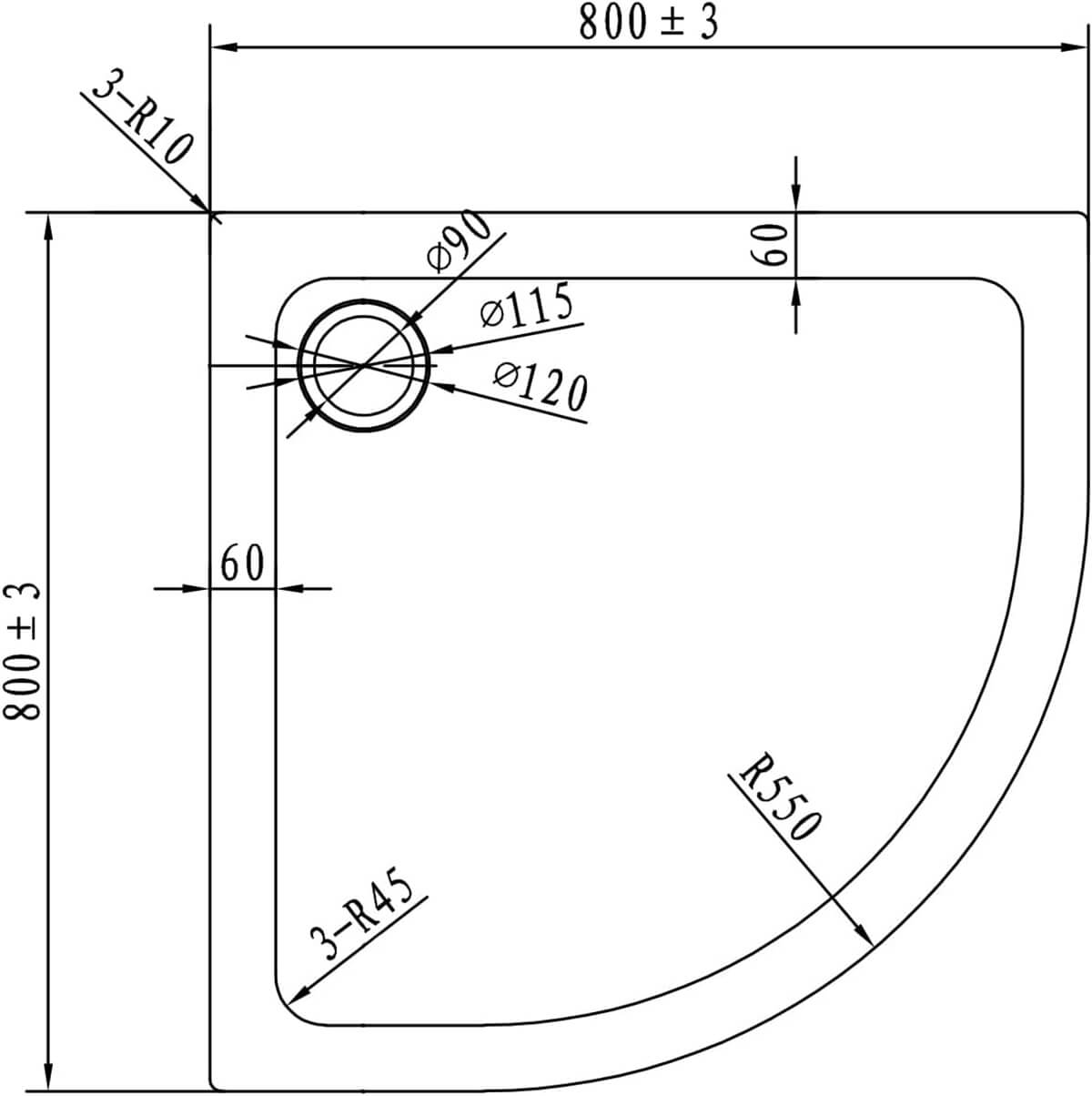 SONNI Oval Duschtasse  Niedrigprofil Duschwanne mit 550 mm Radius, Extra Flach, ABS-Acryl-Paneel, Inklusive Ablaufgarnitur - Sonni Sanitär GmbH