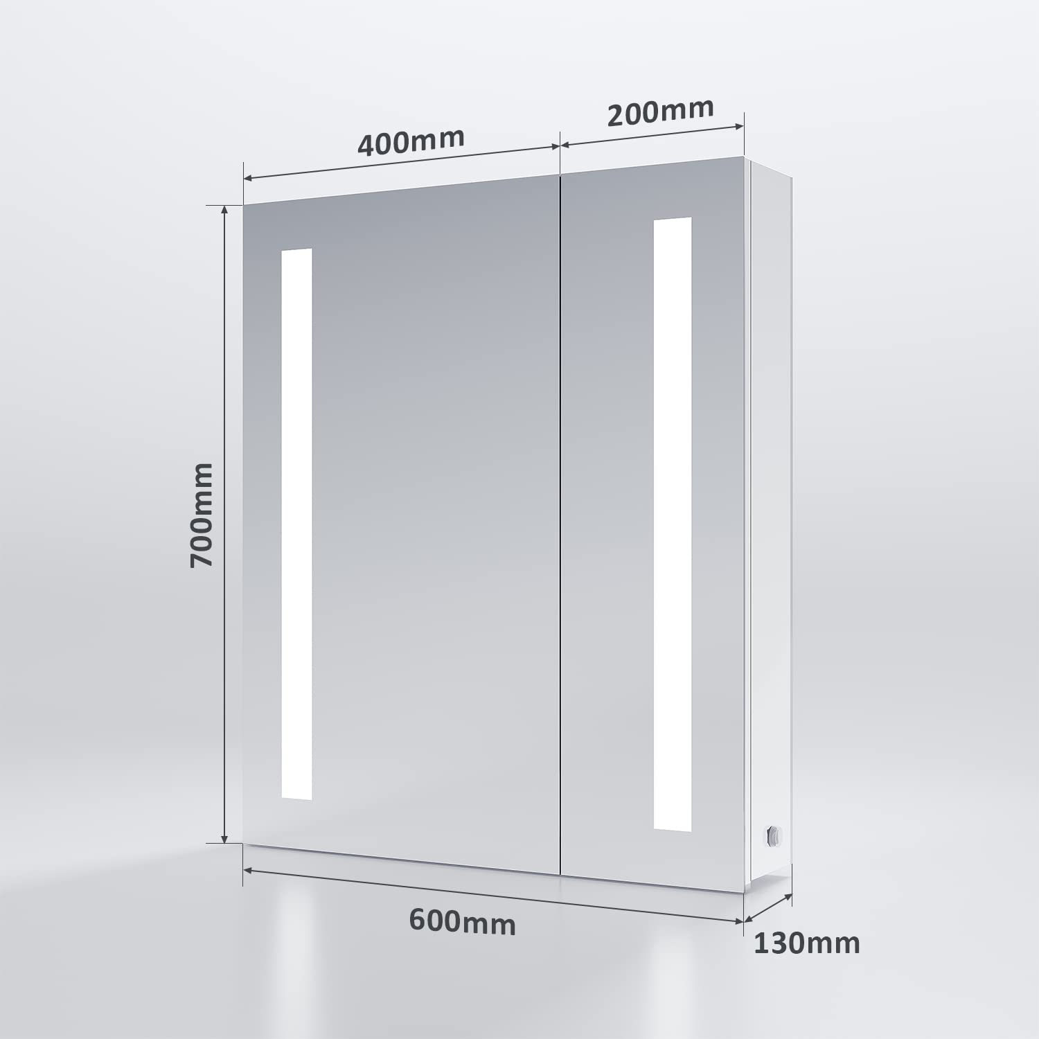 SONNI Spiegelschrank Bad mit Beleuchtung 60 cm breit Edelstahl LED doppeltürig Badezimmerschrank, mit Steckdose und Kippschalter, Scharnier Design, für Badezimmer IP44 Wasserciht