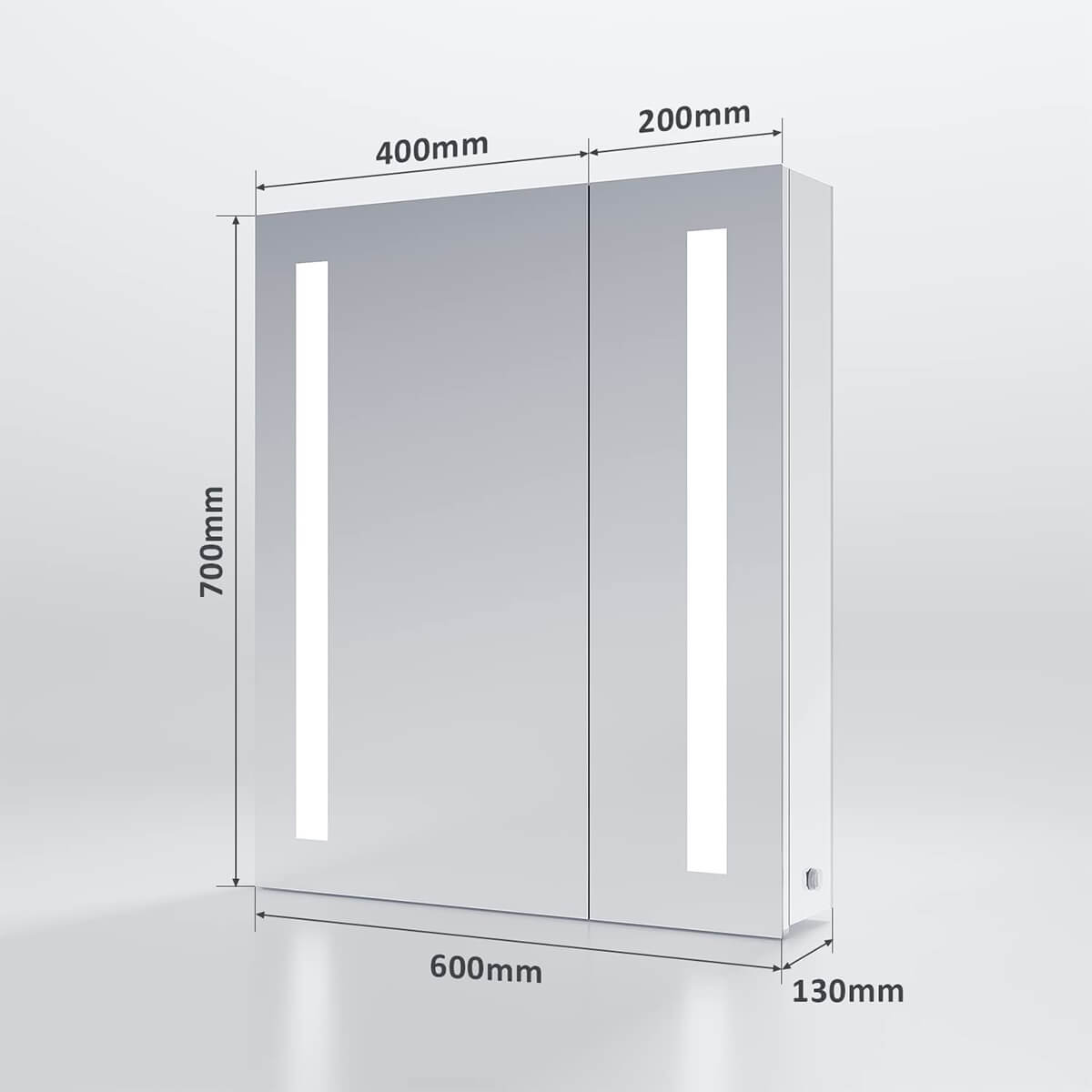 SONNI Spiegelschrank Bad mit Beleuchtung 70 x 60 cm IP44 Wasserciht Edelstahl LED doppeltürig Badezimmerschrank, mit Steckdose und Kippschalter für Badezimmer - Sonni Sanitär GmbH