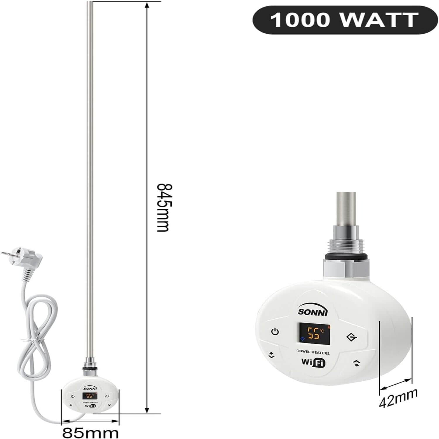 SONNI Smart WIFI elektrischer Heizstab Weiß mit Thermostat Intelleganter Temperaturregelstab für Badheizkörper APP-Steuerung - Sonni Sanitär GmbH
