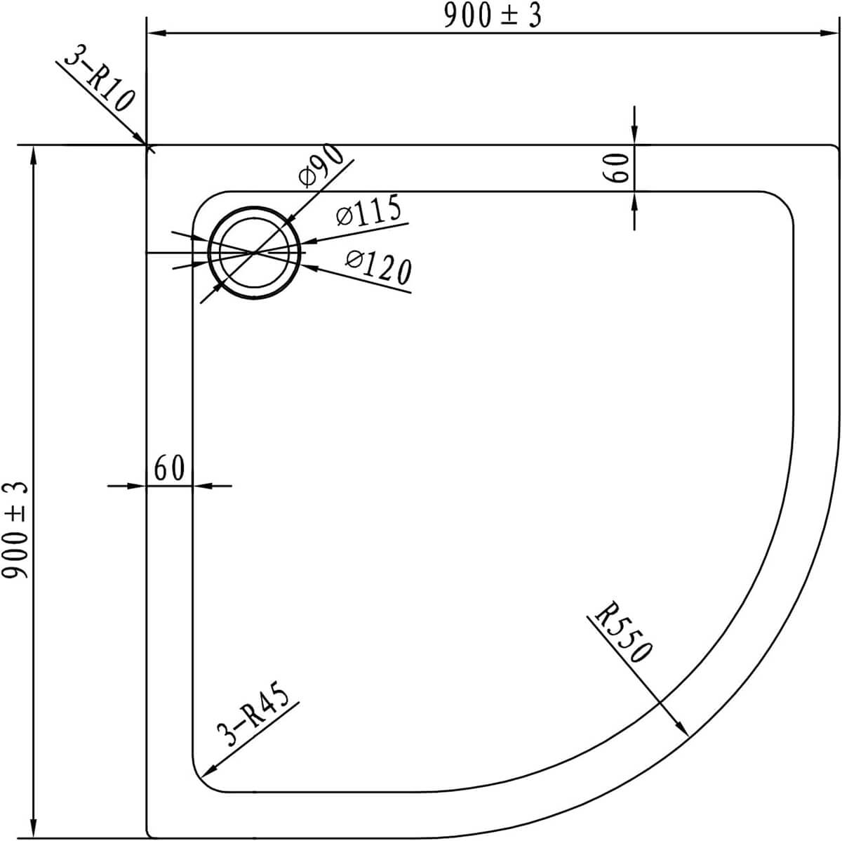 SONNI Oval Duschtasse  Niedrigprofil Duschwanne mit 550 mm Radius, Extra Flach, ABS-Acryl-Paneel, Inklusive Ablaufgarnitur - Sonni Sanitär GmbH