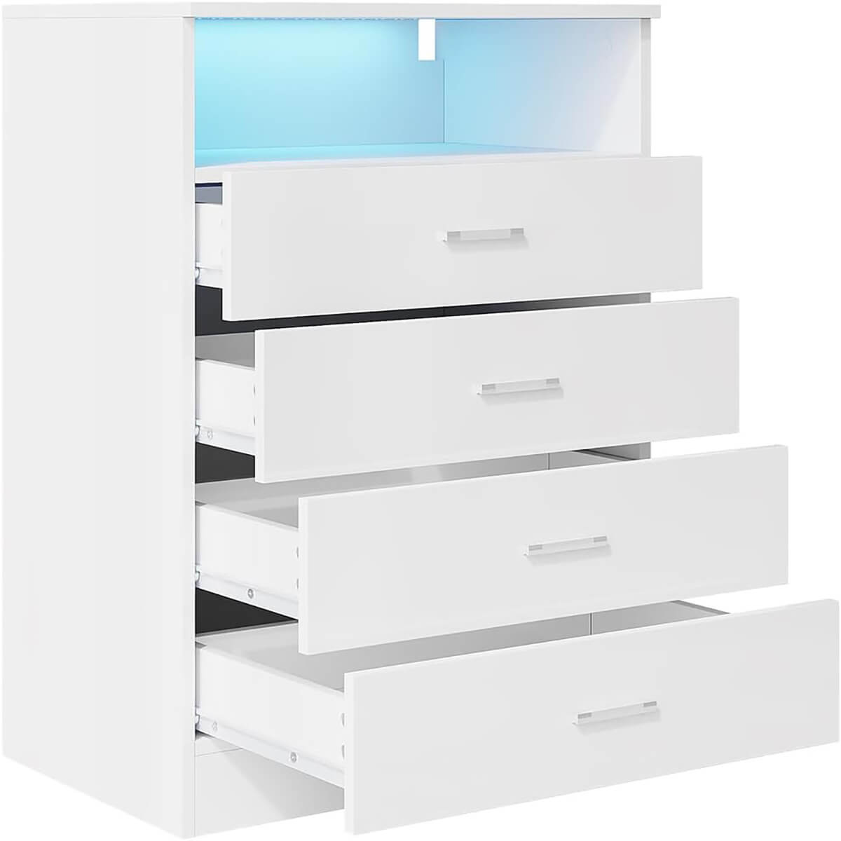 SONNI Kommode, mit 4 Schubladen, 1 offener Schubladen, Weiß Sideboard mit einstellbarem LED, Hochglanz Möbel Schränke