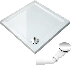 SONNI Quadratische Form Duschtasse - mit flachem Design,Rutschfeste Duschwanne aus ABS-Acryl-Paneel, inklusive Ablaufgarnitur