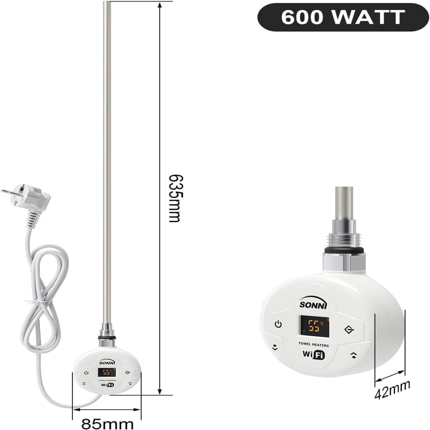 SONNI Smart WIFI elektrischer Heizstab Weiß mit Thermostat Intelleganter Temperaturregelstab für Badheizkörper APP-Steuerung - Sonni Sanitär GmbH