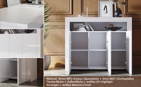 SONNI Sideboard Weiss Hochglanz Wohnzimmer, LED Kommode, Wohnzimmermöbel Wohnzimmerschrank Standschrank B116xH93xT35cm