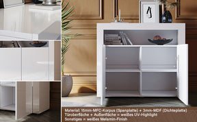 SONNI Kommode Sideboard mit LED Beleuchtung Weiß Hochglanz Wohnzimmermöbel Wohnzimmerschrank Standschrank