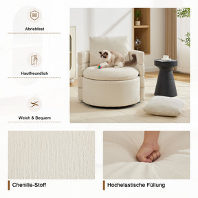 SONNI Drehsessel 360° drehbar mit Stauraum, moderner Chenille Polstersessel mit bequemem Rückenkissen, 72 x 66,5 x 76 cm