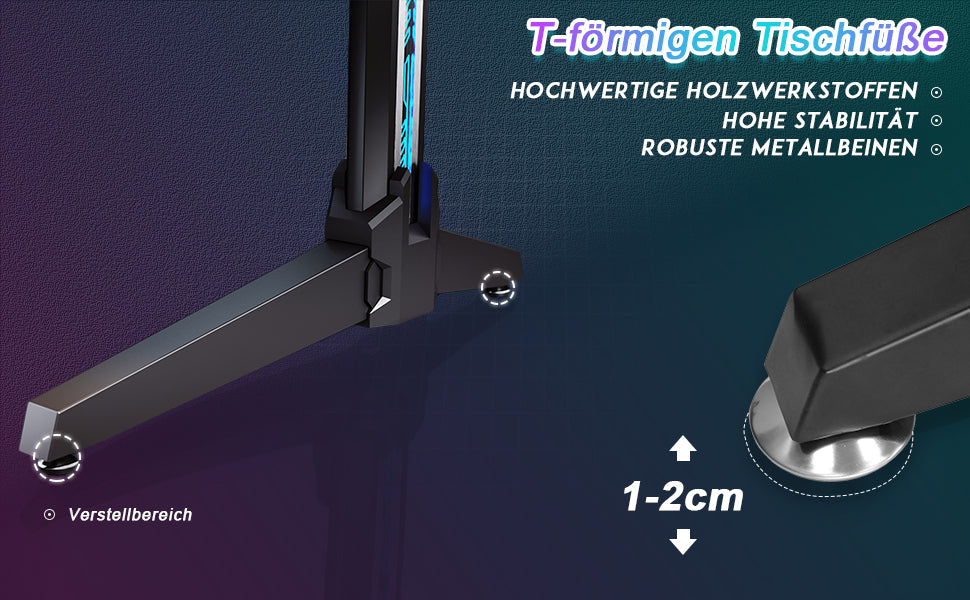 SONNI Gaming Tisch mit LED, RGB Gaming Schreibtisch mit großem Mauspad, Getränkehalter und Kopfhörerhaken, Schwarz 140cm