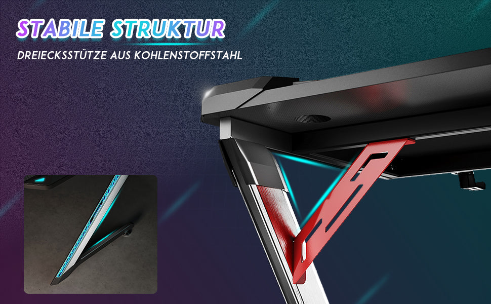 SONNI Gaming Schreibtisch mit LED 120cm Gaming Tisch RGB Gaming Schreibtisch Ergonomischer Tisch Gamer Tisch mit Getränkehalterung und Kopfhörerhaken Schwarz PC Tisch Klein