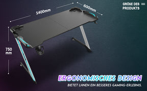 SONNI Gaming Schreibtisch mit LED 120cm Gaming Tisch RGB Gaming Schreibtisch Ergonomischer Tisch Gamer Tisch mit Getränkehalterung und Kopfhörerhaken Schwarz PC Tisch Klein