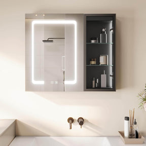 SONNI Spiegelschrank Bad mit Beleuchtung LED Spiegelschrank mit Glasvitrine und Ambientebeleuchtung, Glasboden, Anti-Beschlag, Steckdose, 3 Lichtfarben, Dimmbar, Vollständig Montiert