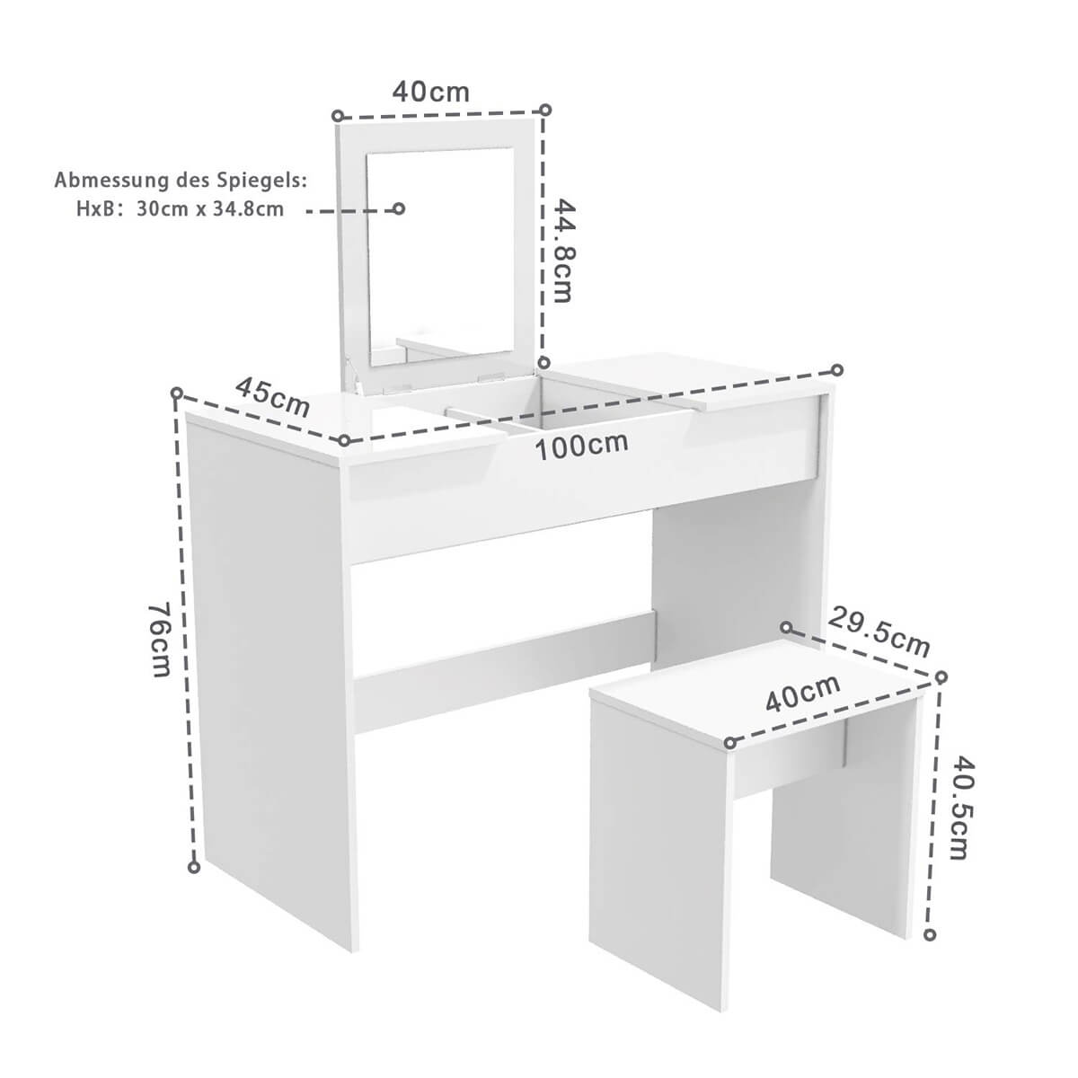 SONNI Schminktisch mit Klappspiegel Frisierkommode weiß mit Hocker und Spiegel aufklappbar Komestiktisch Schminktisch Schreibtisch 2 in 1 Design