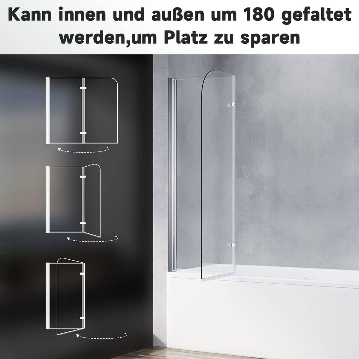 SONNI Duschwand für badewanne 100x130cm Duschwand Glas 6mm Nano Glas 2-Teilig Duschwand Badewanne Faltbar Badewannenaufsatz Duschabtrennung