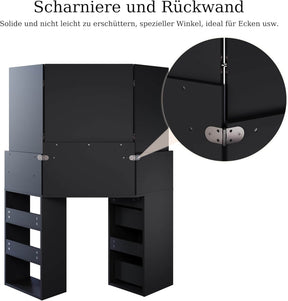 SONNI Eck Schminktisch mit Dreifachspiegel, 111x54x141.5cm, Kosmetiktisch mit Großer Schubladen, Auszugsschrank, Regale, 3 Offene Fächer, Moderner Frisiertisch für Schlafzimmer