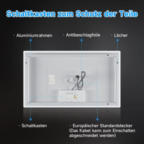 SONNI Badspiegel mit Beleuchtung und Uhr Temperaturanzeige, LED Badspiegel mit Touchschalter 120×60 cm