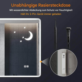 SONNI Badezimmer Spiegel mit Beleuchtung Wandspiegel, Kosmetikspiegel mit modernes Muster, 3 Farbe einstellbar, Steckdose und Antibeschlag, horizontal oder vertikal montierbar - Sonni Sanitär GmbH