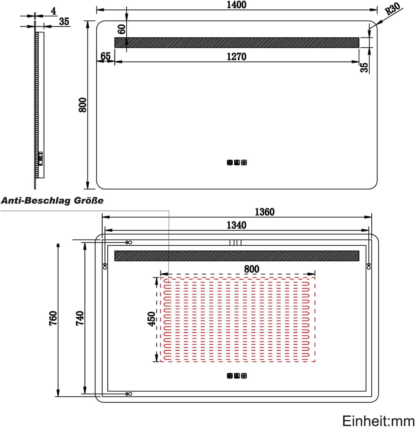 SONNI LED Badspiegel 80 x 60 cm Spiegel Bad mit Beleuchtung, 3 Farbe modi, Steckdose, 3X Lupe, Anti-Beschlag und Touch-Schalter Wandspiegel Kosmetikspiegel - Sonni Sanitär GmbH