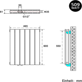 SONNI Design Heizkörper flach und klein für Badezimmer, vertikaler Badheizkörper flach Paneelheizkörper für Bad Flachheizkörper  600*465mm Weiß ohne/mit Mittelanschluss