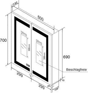 SONNI Spiegelschrank Bad mit Beleuchtung 60 cm breit beschlagfrei LED Spiegelschrank und Steckdose 2-türig Badezimmer-Spiegelschrank mit Touchschalter Kaltweiß/Neutralweiß/Warmweiß