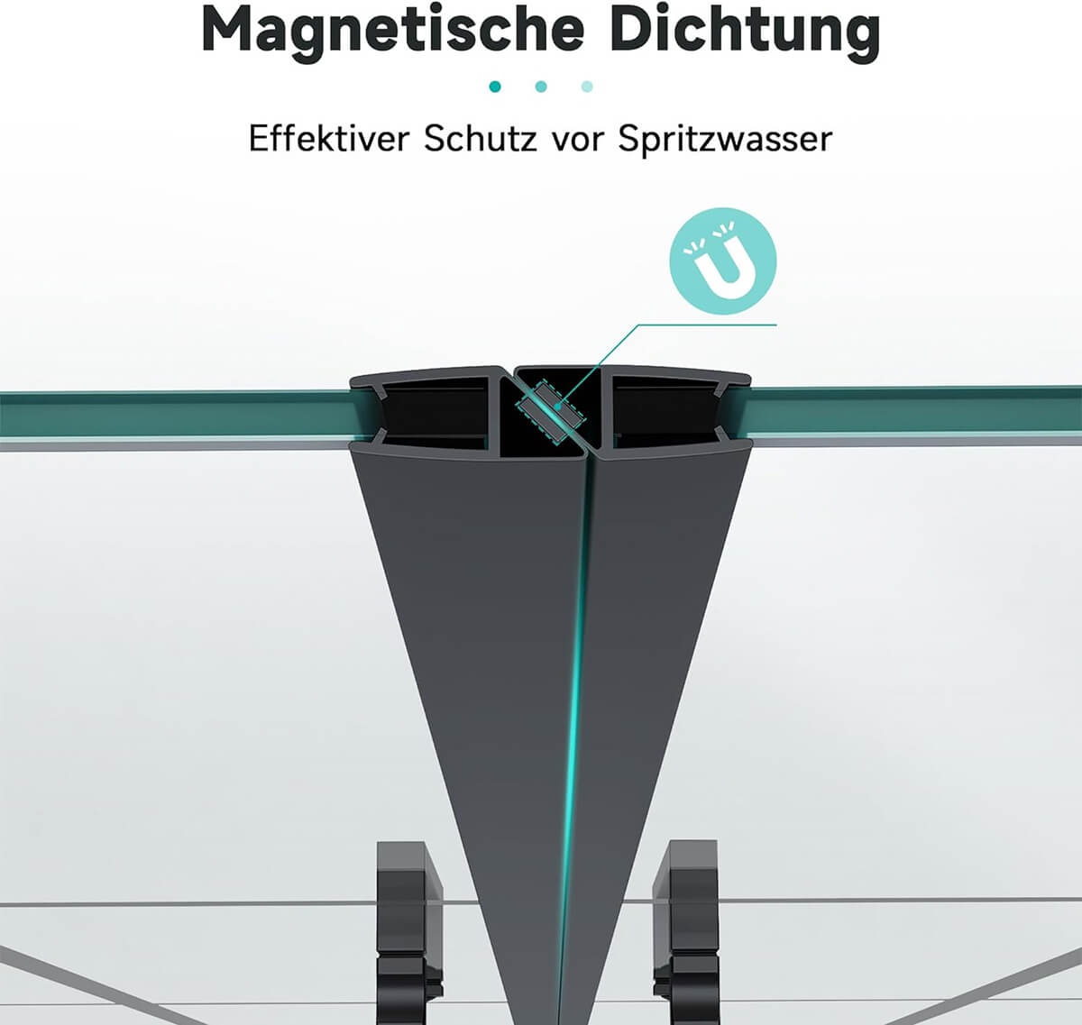 SONNI Duschtür 5mm gehärtetes Glas Doppelschiebetür Mattschwarzes Gitter Einseitige Nanobeschichtung Magnetische Dichtleiste