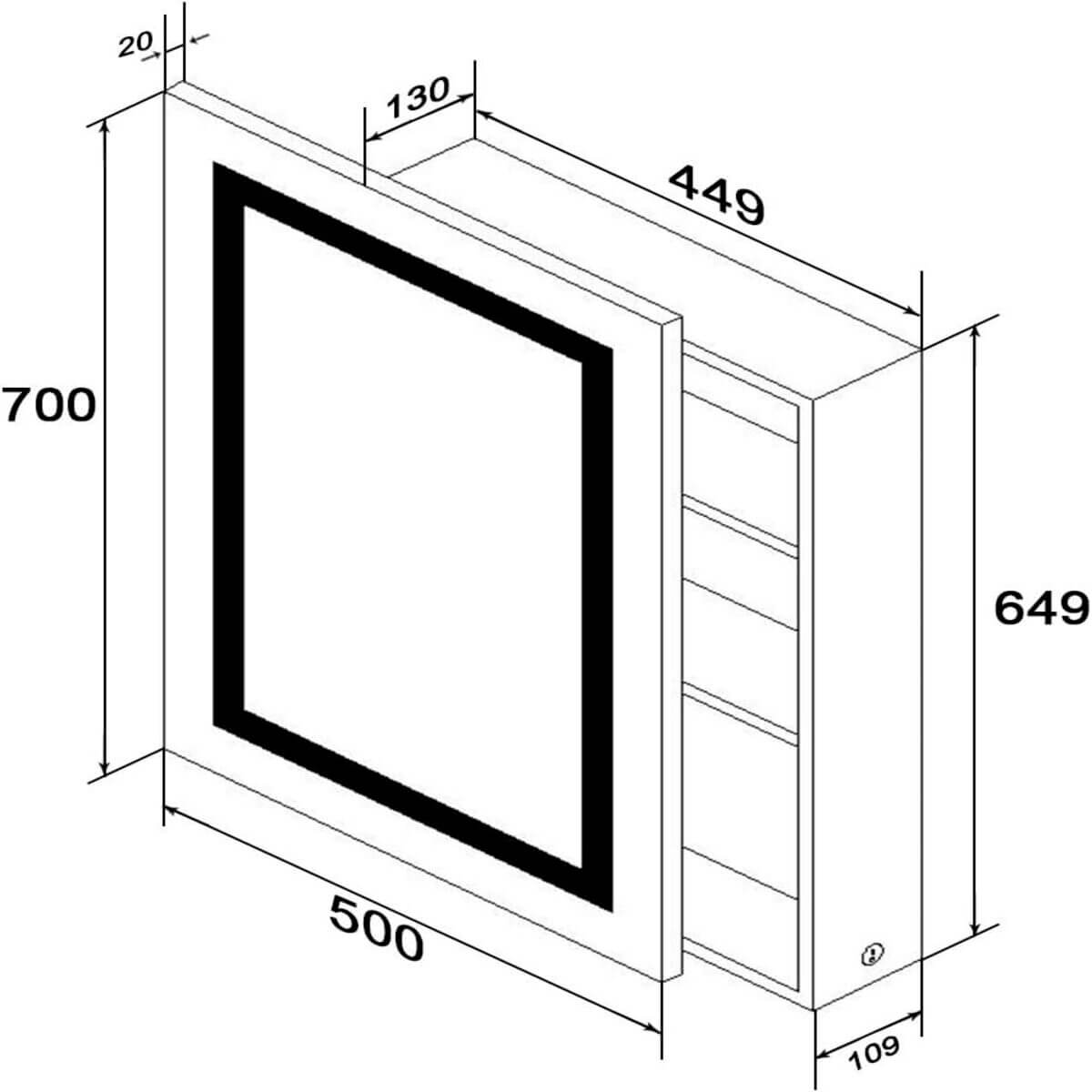 SONNI Badezimmer LED Spiegelschrank mit Beleuchtung Schiebetür Kabelanschluss 50 x 70 x 13cm