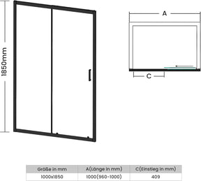 SONNI Duschkabine Duschschiebetür Matt-Schwarz, Verschiedene Größen 100/110/120 cm, ESG Klarglas Dusche Nischentür Einzelschiebetür, Glasschiebetür