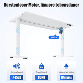 SONNI Elektrisch Höhenverstellbarer Schreibtisch Bürstenloser Motor mit 3 Memory-Funktionen, Anti-Kollisionssystem & Kabelmanagement, Steh-Sitz Tisch für Homeoffice, 60KG Traglast