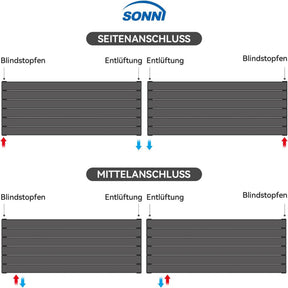 SONNI Design Heizkörper flach horizontal Flachheikörper für Bad Seitenanschluss Badheizkörper 465*1200mm Anthrazit ohne/mit Mutiblock