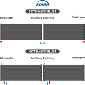 SONNI Design Heizkörper flach horizontal Flachheikörper für Bad Seitenanschluss Badheizkörper 465*1200mm Weiß ohne/mit Mutiblock