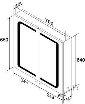 SONNI LED Spiegelschrank 2türig 70 x 65 x13cm Silbrig Badezimmerspiegel wandschrank Badschrank mit Beleuchtung mit Steckdose für Badezimmer - Sonni Sanitär GmbH