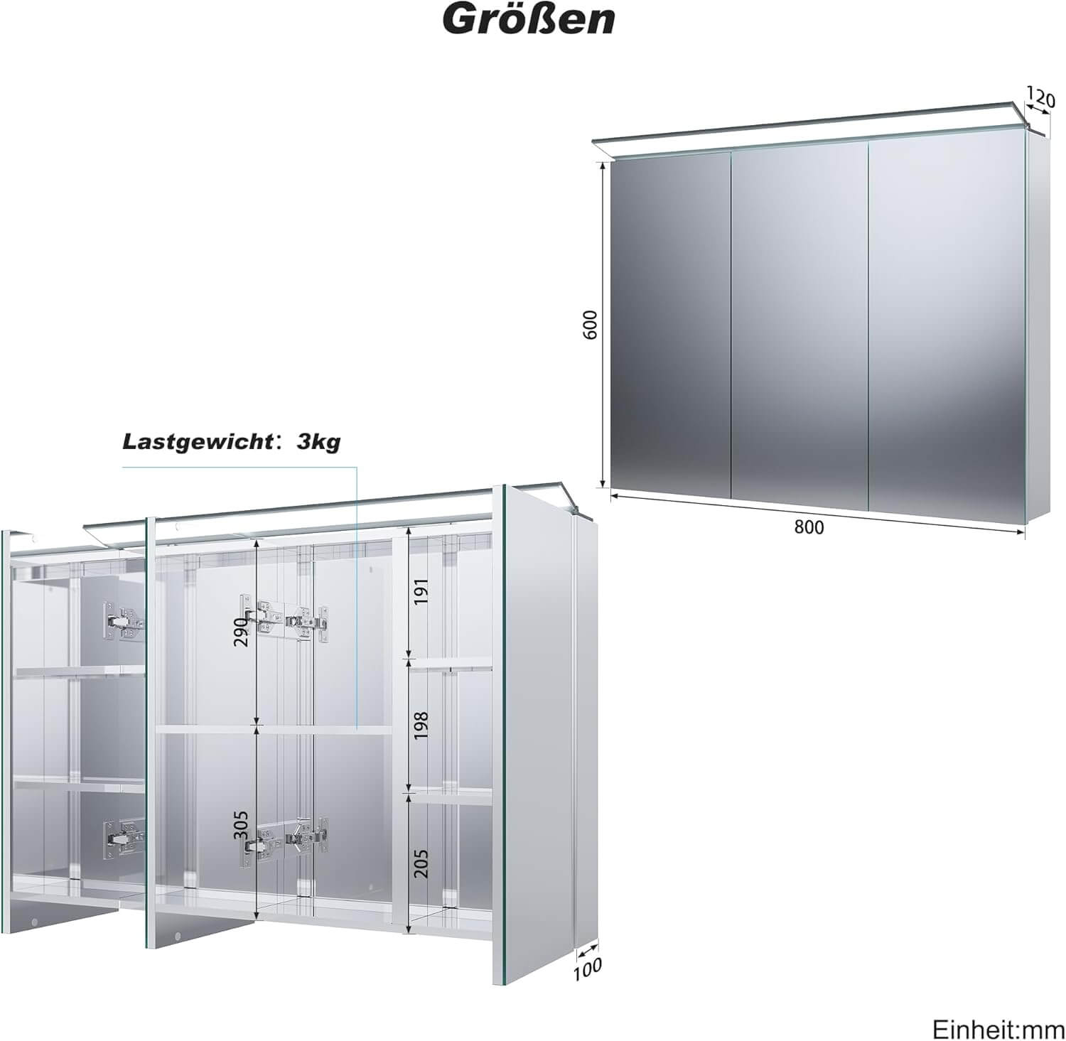 SONNI Spiegelschrank Bad mit Beleuchtung 80 x 60 cm, Edelstahl Medizinschrank IP44 Wasserciht, Spiegelleuchte mit Kaltweißem Licht und Wandschalter für Badezimmer - Sonni Sanitär GmbH