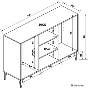 SONNI Sideboard, Küchenschrank, Aufbewahrungsschrank mit 2 Tür, 3 offene Regal, Bauernhaus-Kaffeebarschrank, Mehrzweckschrank, für Wohnzimmer, Küche, Schlafzimmer, Esszimmer, 120x35 x93 cm, Holzfarbe