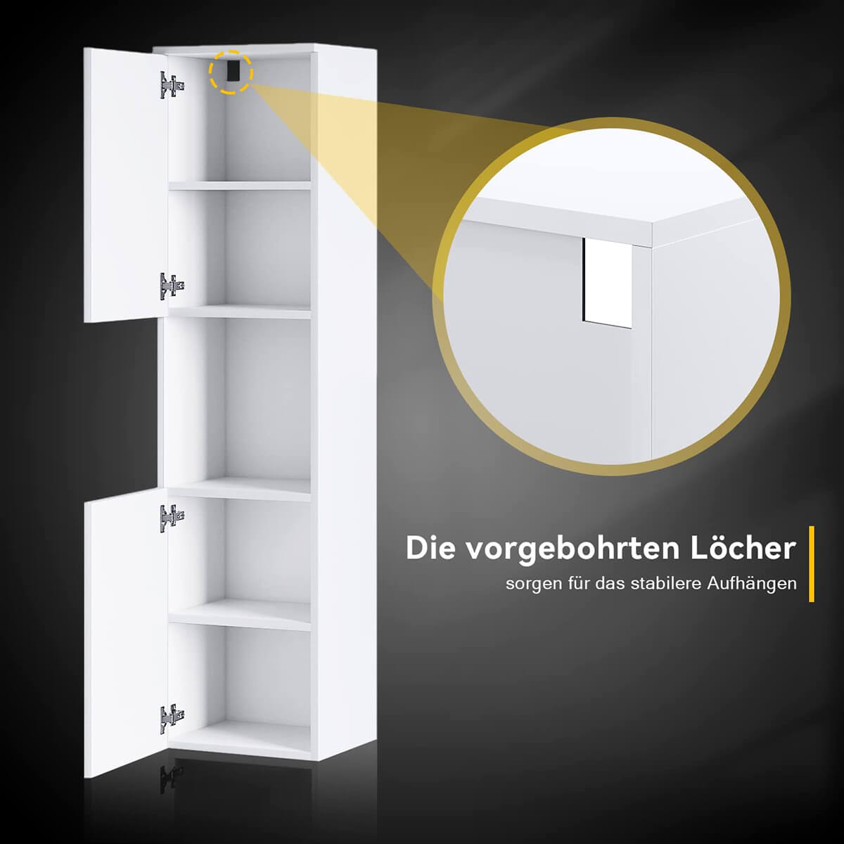SONNI Badezimmerschrank Hochschrank Badezimmer Hochglanz Weiß mit 5 Ablagen Schmal offenen Zwischenböden 30cm Breit Hängend - Sonni Sanitär GmbH