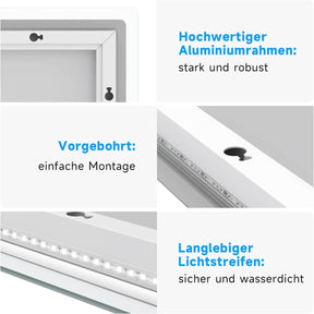 SONNI Badspiegel mit Beleuchtung und Uhr Temperaturanzeige, LED Badspiegel mit Touchschalter 120×60 cm