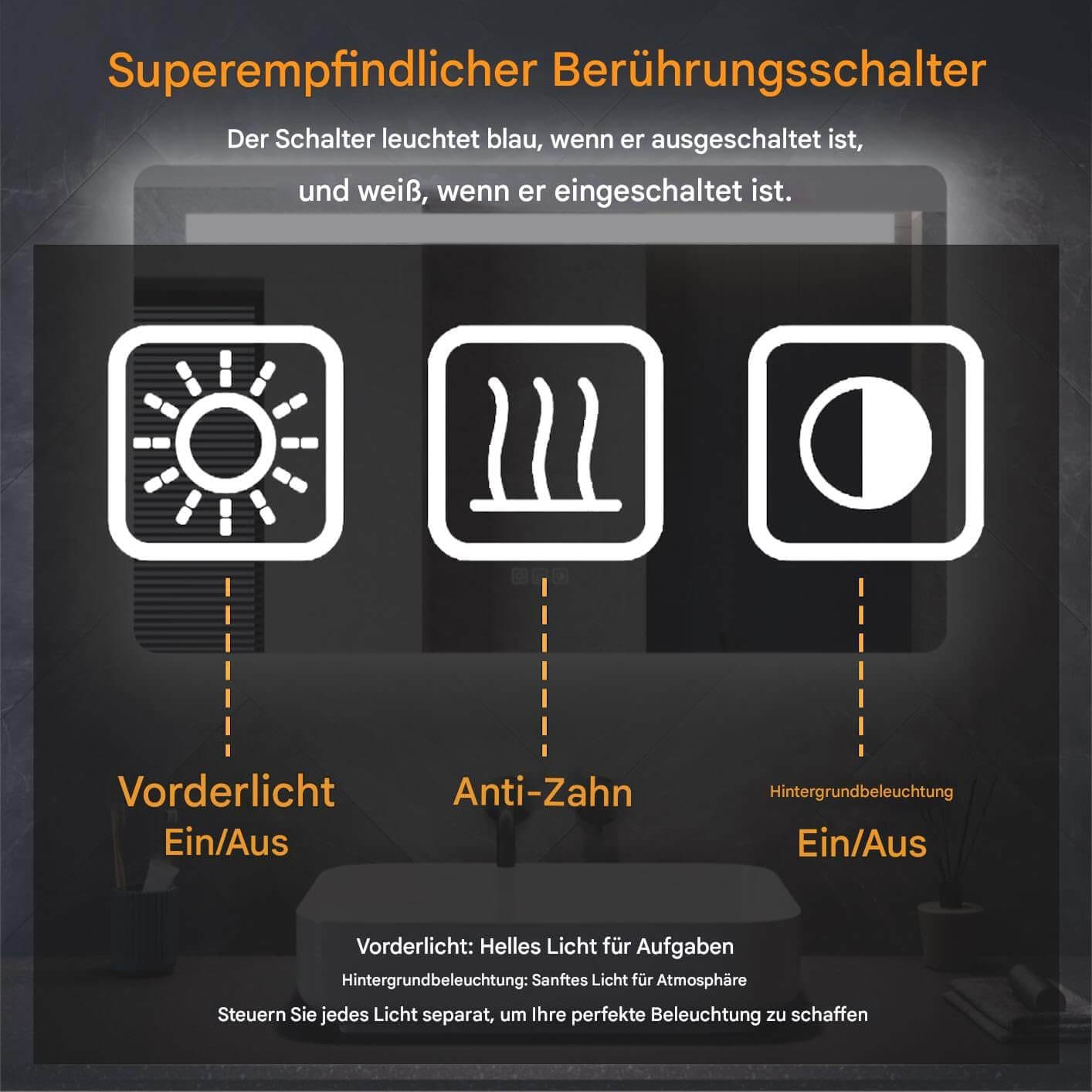 SONNI LED Badspiegel 80 x 60 cm Spiegel Bad mit Beleuchtung, 3 Farbe modi, Steckdose, 3X Lupe, Anti-Beschlag und Touch-Schalter Wandspiegel Kosmetikspiegel - Sonni Sanitär GmbH