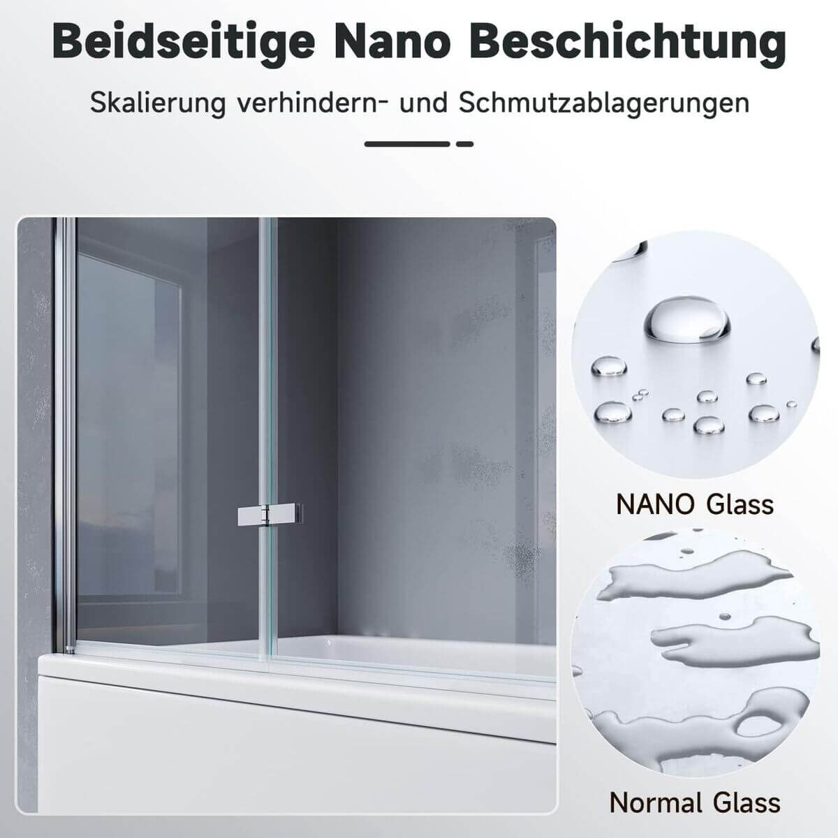 SONNI Duschwand für badewanne 100x130cm Duschwand Glas 6mm Nano Glas 2-Teilig Duschwand Badewanne Faltbar Badewannenaufsatz Duschabtrennung