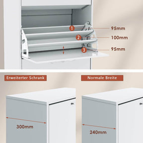 SONNI Schuhschrank 3 Fächer Schuhkipper Schuhregal Regal weiß Schuhkommode Kommode