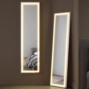 SONNI LED Bodenspiegel, beleuchteter Ganzkörperspiegel mit Touch-Schalter und Einstellbarer 3-Farben Lichtquelle, großer dimmbarer Steh-Kosmetikspiegel für Schlafzimmer 150 x 40 cm