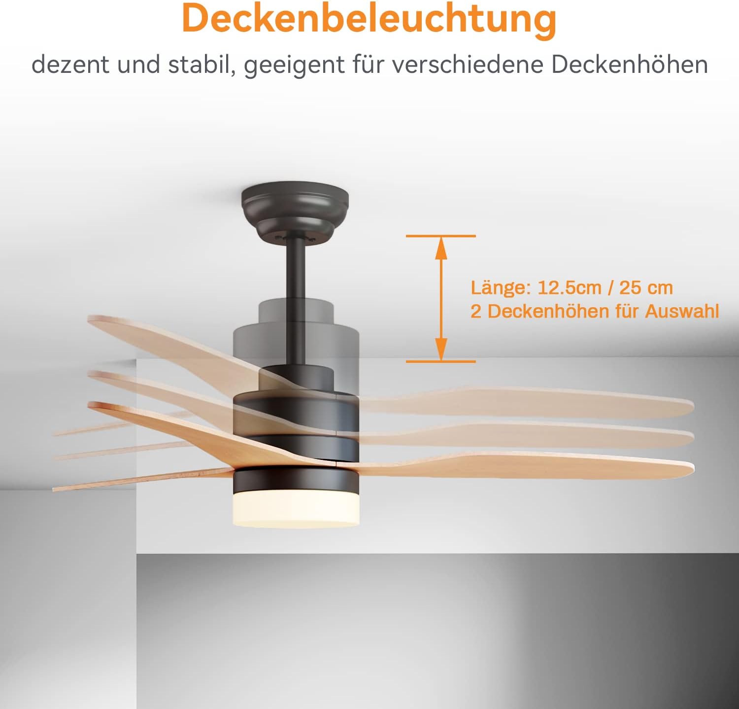 SONNI Deckenventilator mit Beleuchtung und Fernbedienung Leise in 3 Farbtemperatur 119cm Schwarz und Holz - Minimalistisches Design