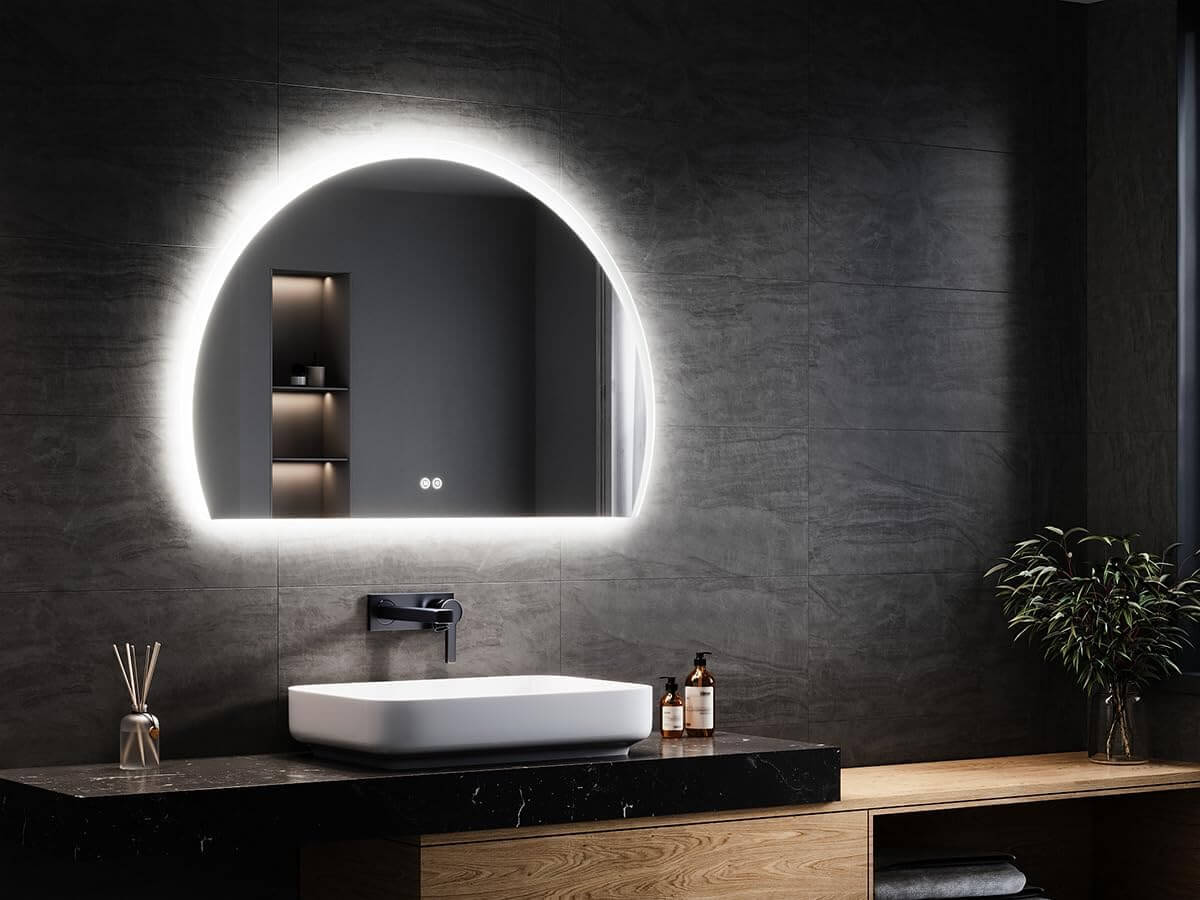 SONNI Badspiegel mit Beleuchtung Halbrund LED Spiegel mit Touch-Schalter und Dimmbar, Beschlagfrei, 3 einstellbare Lichtfarben, Badezimmerspiegel mit Beleuchtung IP44 - Sonni Sanitär GmbH