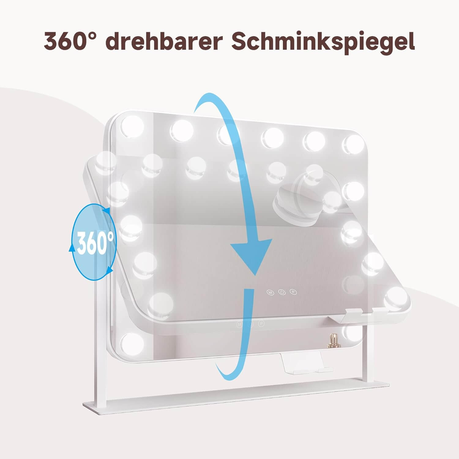 SONNI  Hollywood Schminkspiegel, 360°drehbarer Schminktisch Spiegel mit 3 Lichtmodi und 14 Licht Dimmbar, mit Handyhalter und USB, 10X Vergrößerung, Smart Touch Steuerung 50x40cm - Sonni Sanitär GmbH