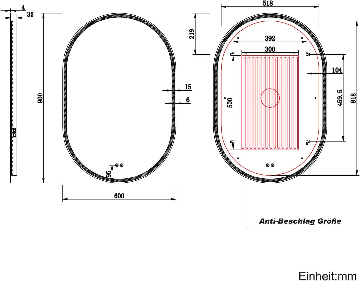 SONNI LED Spiegel  Oval Wandspiegel mit DREI Lichtarten, Antibeschlag, Steckdose und Touch-Schalter, Spiegel Bad mit Beleuchtung Dekorative Wandspiegel Horizontal oder vertikal aufgehängt - Sonni Sanitär GmbH