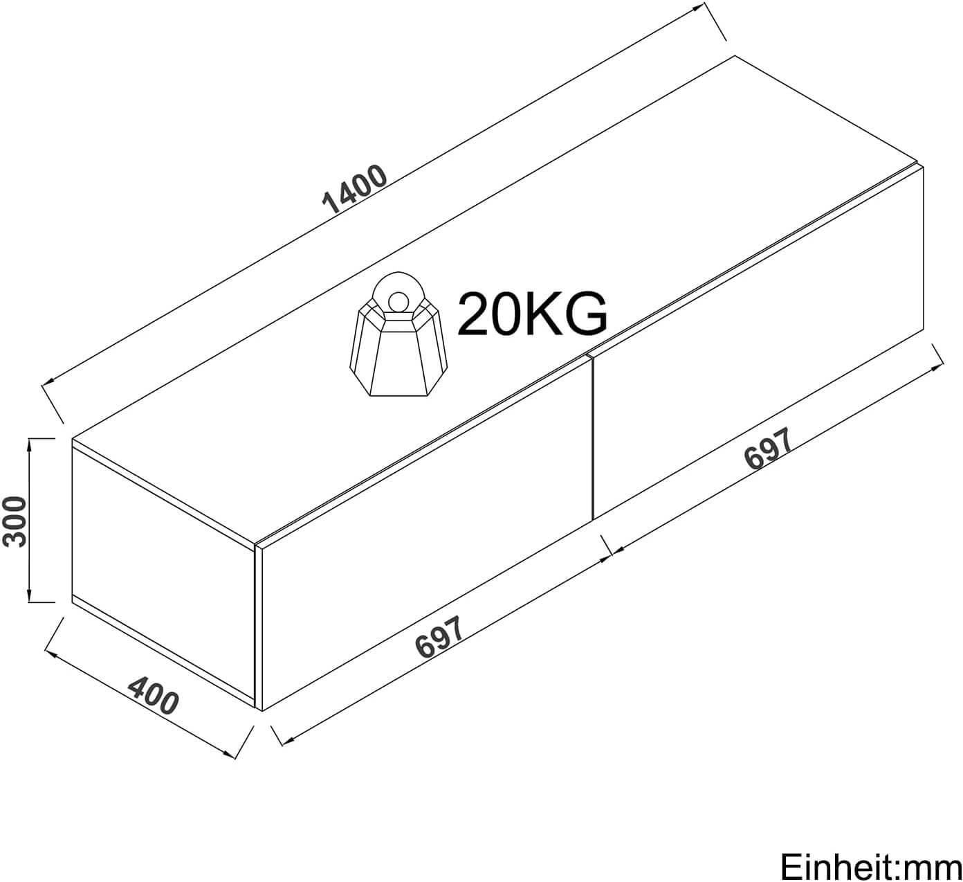 SONNI TV-Schrank Modern 140cm, Lowboard Hochglanz Schwarz Hängend/Stehend, TV-Regal mit 2 Schublade, 2 Türen, Griffloses, Fernsehtisch für Fernseher bis 65 Zoll Wohnzimmer & Schlafzimmer
