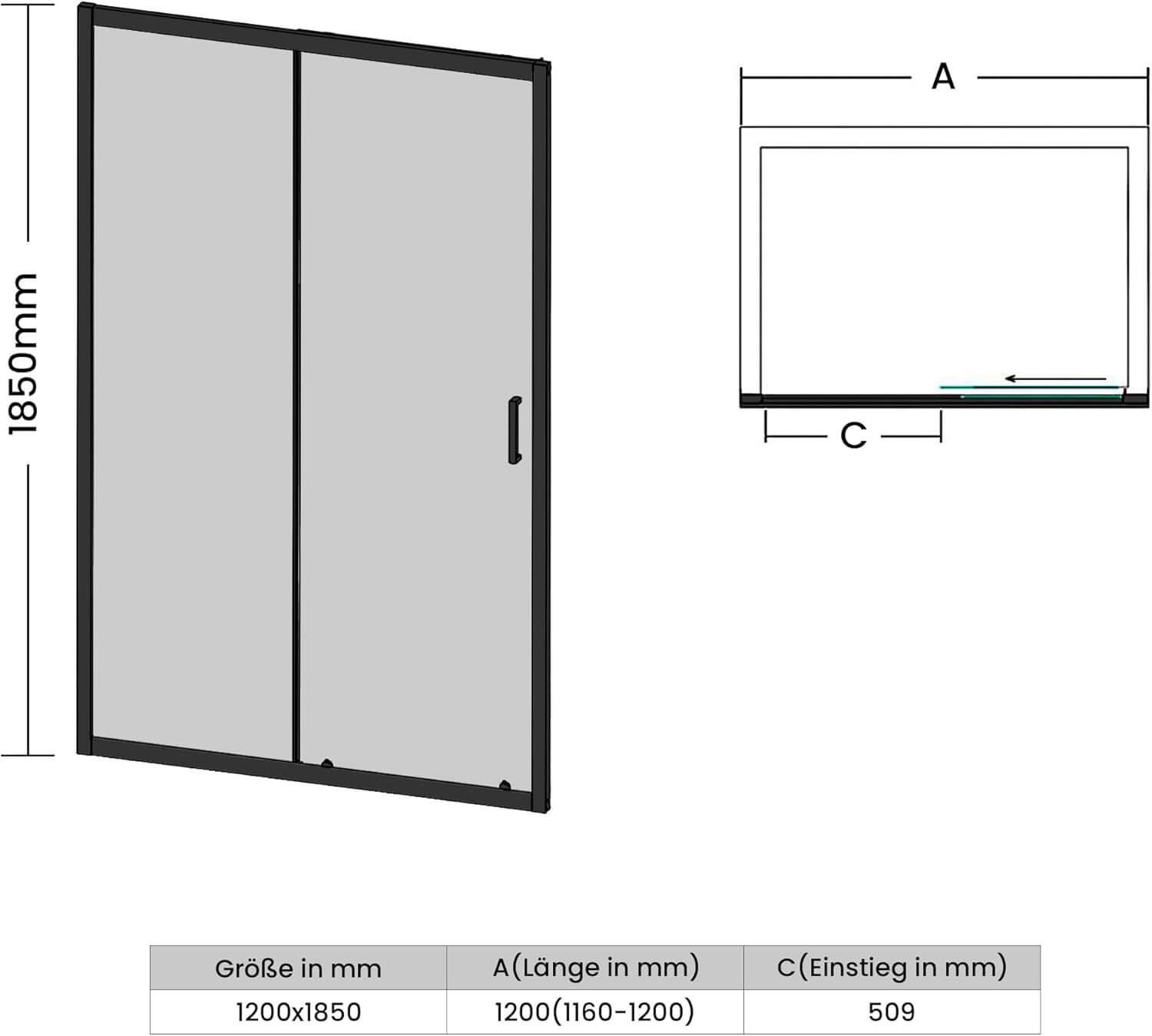 SONNI Duschkabine Duschschiebetür Matt-Schwarz + Grauglas, Verschiedene Größen 100/110/120 cm, ESG Getöntes Glas Dusche Nischentür, Glasschiebetür