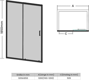SONNI Duschkabine Duschschiebetür Matt-Schwarz + Grauglas, Verschiedene Größen 100/110/120 cm, ESG Getöntes Glas Dusche Nischentür, Glasschiebetür