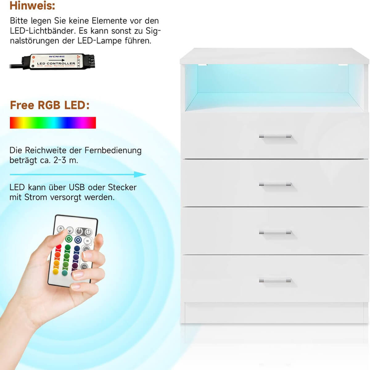 SONNI Kommode, mit 4 Schubladen, 1 offener Schubladen, Weiß Sideboard mit einstellbarem LED, Hochglanz Möbel Schränke - Sonni Sanitär GmbH