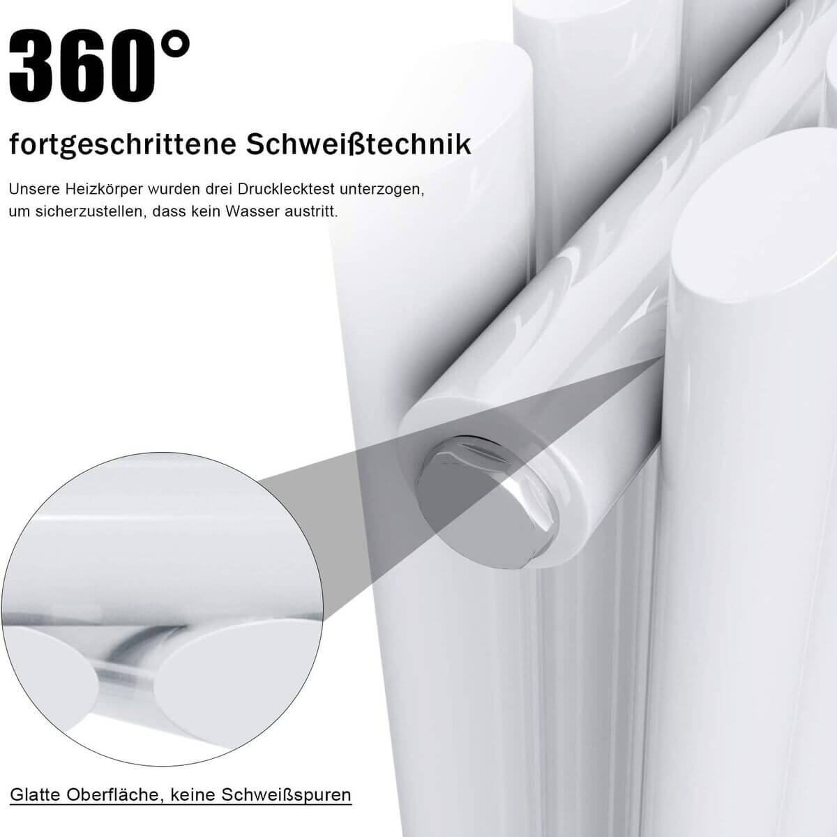 SONNI Badheizkörper Design Röhren Heizkörper Oval Paneelheizkörper Vertikal Mittelanschluss Doppellagig 1600x350mm Weiß ohne/mit Mutiblock