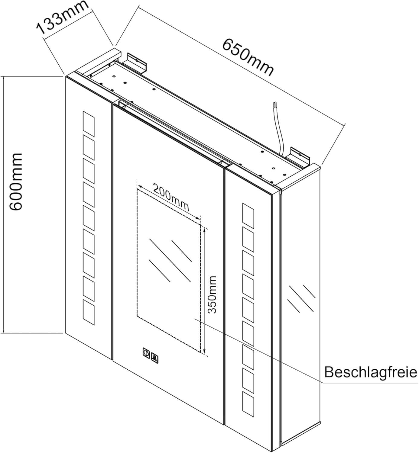 SONNI Spiegelschrank Bad mit Beleuchtung Badezimmer Spiegelschrank 60 × 65cm beschlagfrei Spiegelschrank Bad mit Steckdose Kabelloses Scharnier Design LED Aluminium Spiegelschrank mit Touch