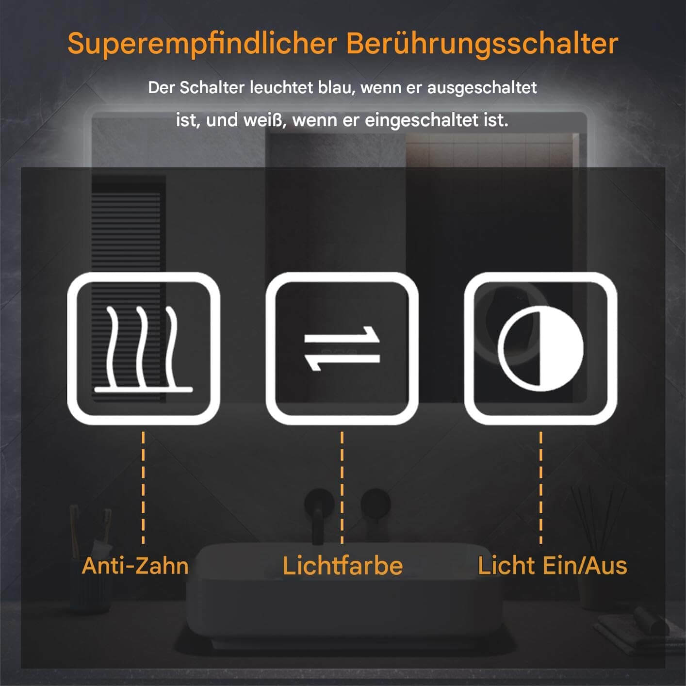 SONNI LED Badspiegel 80 x 60 cm Spiegel Bad mit Beleuchtung, 3 Farbe modi, Steckdose, 3X Lupe, Anti-Beschlag und Touch-Schalter Wandspiegel Kosmetikspiegel - Sonni Sanitär GmbH