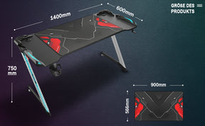 SONNI Gaming Schreibtisch mit LED 120cm Gaming Tisch RGB Gaming Schreibtisch Ergonomischer Tisch Gamer Tisch mit Getränkehalterung und Kopfhörerhaken Schwarz PC Tisch Klein